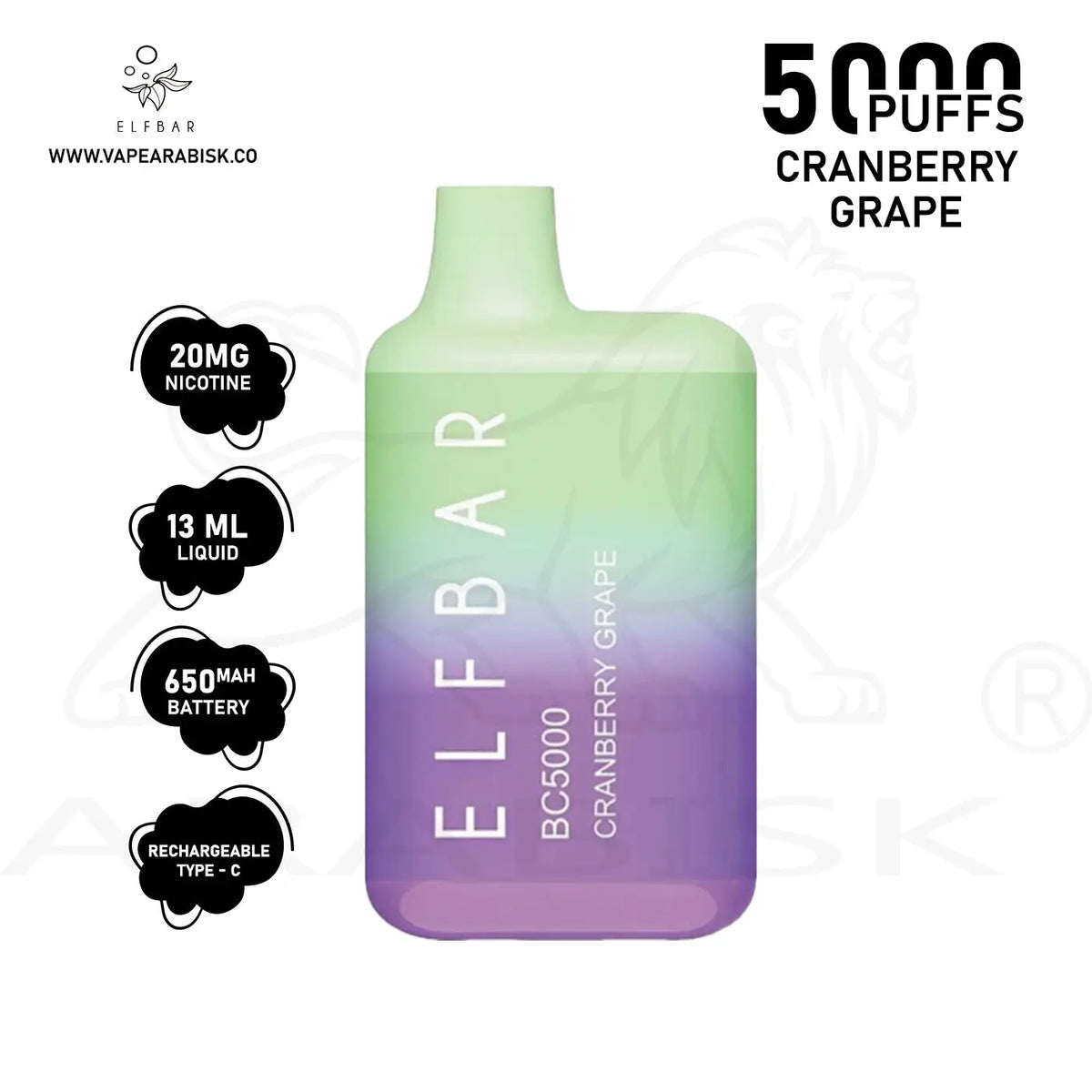 Elf Bar BC5000 Puffs Cranberry Grape 20mg | Disposable Vape 
