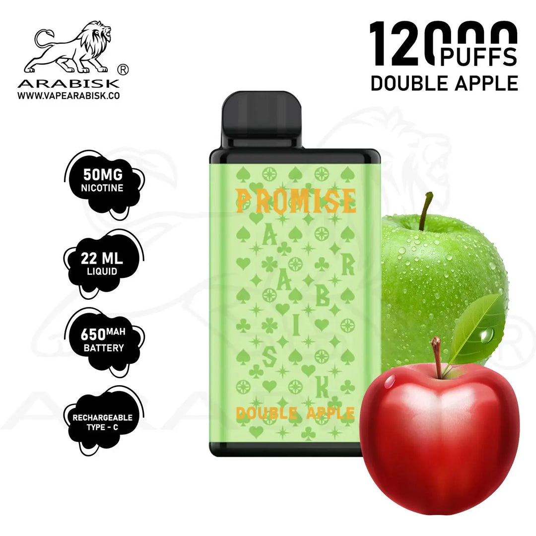 ARABISK PROMISE 12000 PUFFS 50MG  RECHARGEABLE - DOUBLE APPLE 