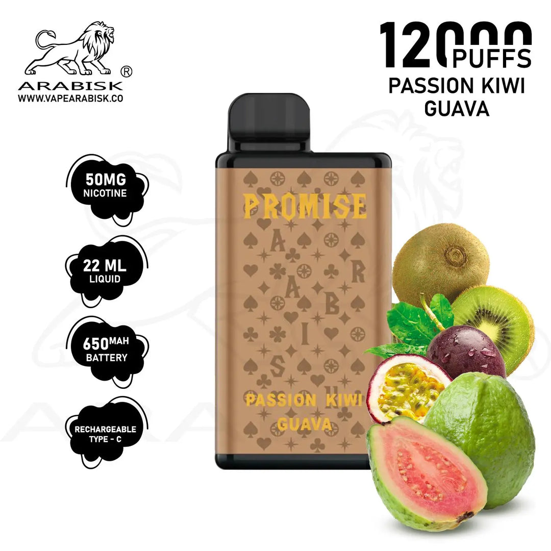 ARABISK PROMISE 12000 PUFFS 50MG  RECHARGEABLE - PASSION KIWI GUAVA 