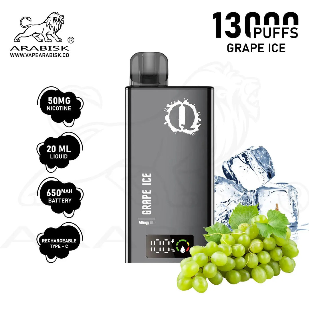ARABISK Q 13000 PUFFS 50MG  RECHARGEABLE - GRAPE ICE 