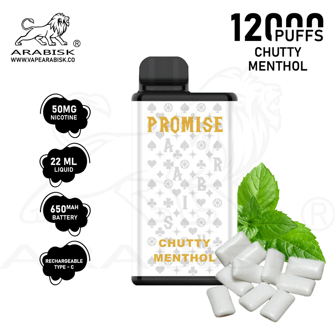 ARABISK PROMISE 12000 PUFFS 50MG  RECHARGEABLE - CHUTTY MENTHOL