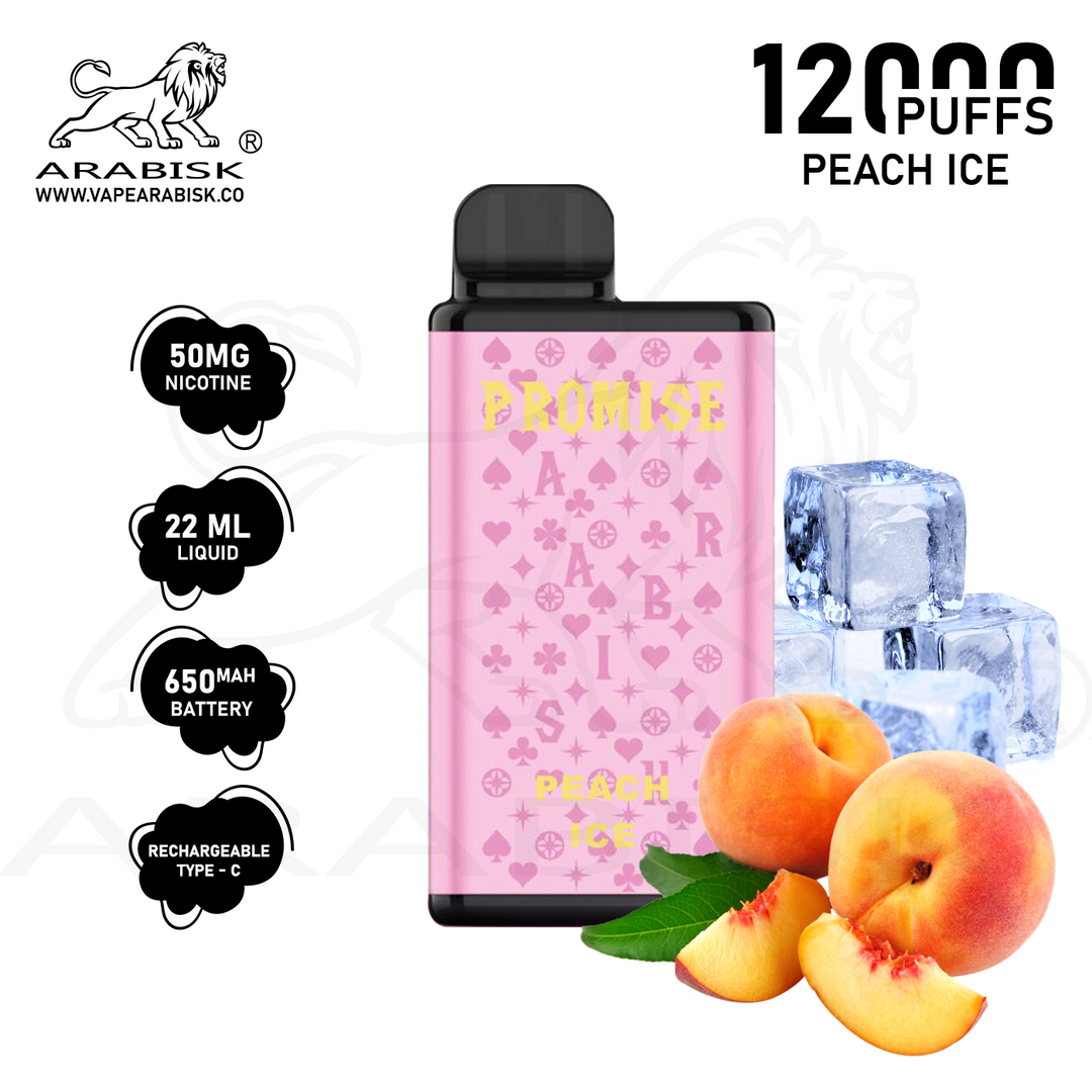 ARABISK PROMISE 12000 PUFFS 50MG  RECHARGEABLE - PEACH ICE